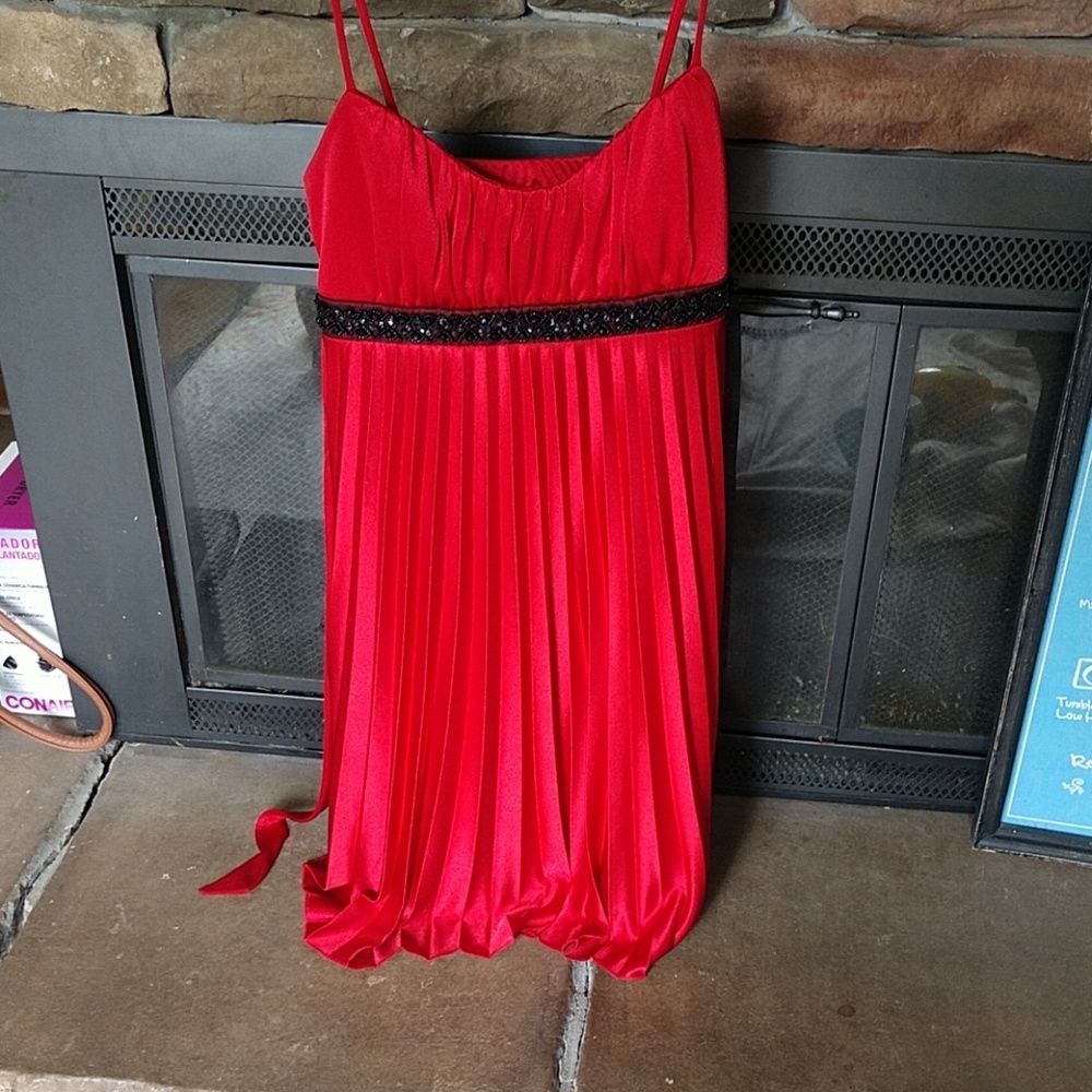 Red Strapless Dress with Beading